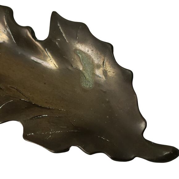 Vintage Cast Solid Brass Oak Leaf Dish Tray Trinket Keys Jewelry Holder - Picture 6 of 10